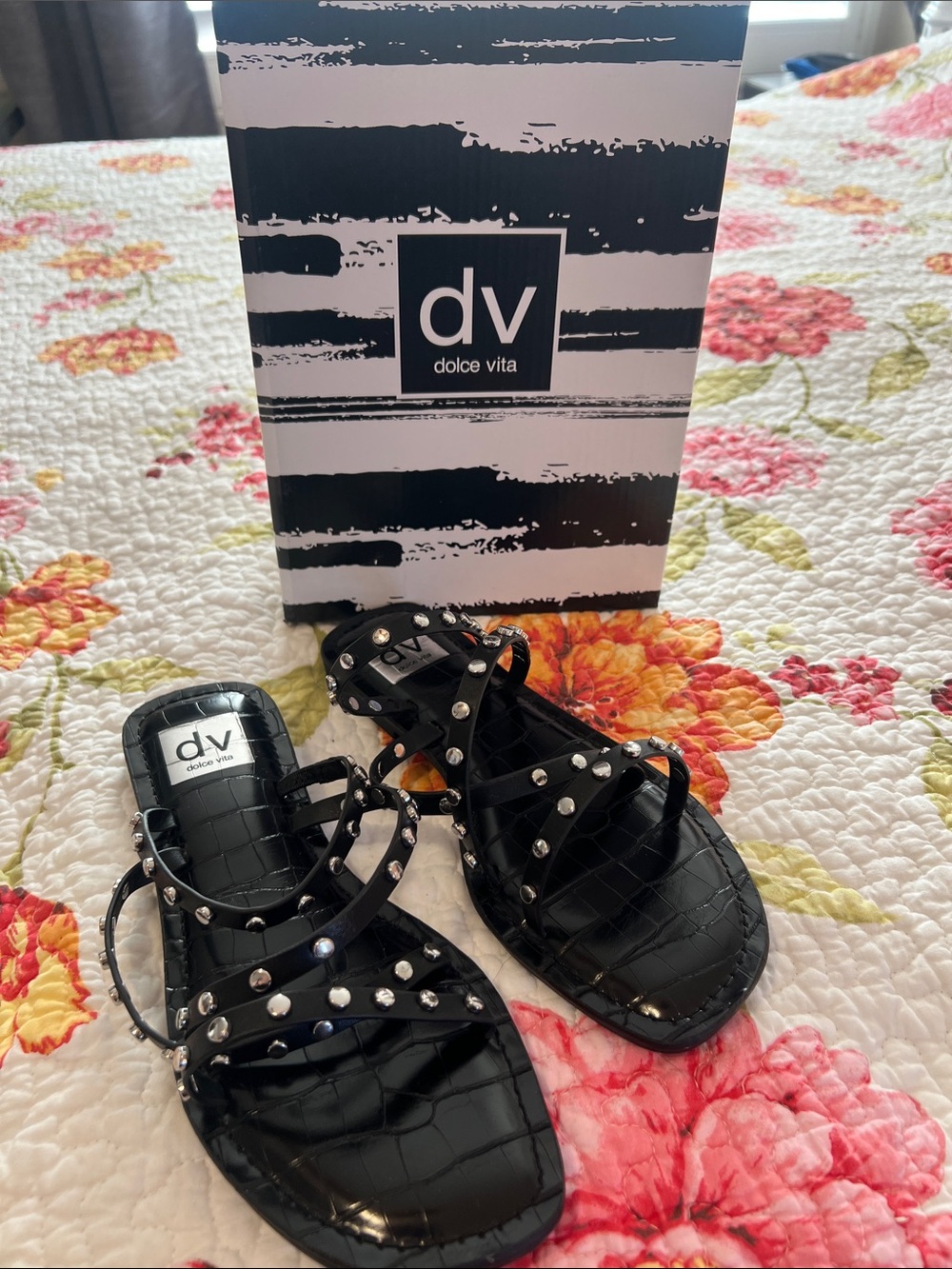 Dolce Vita Black Studded Patent Slide Sandals
